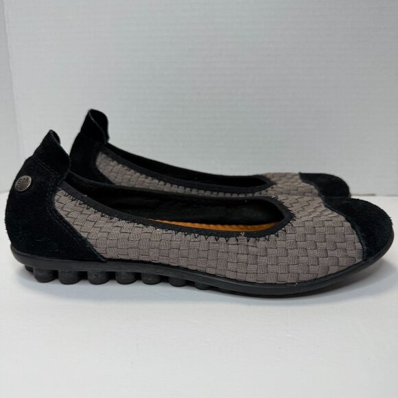 Bernie Mev Bella Me Women's Sz8 Pewter Metallic Braid Flats Black Suede Cap Toe - Picture 2 of 7